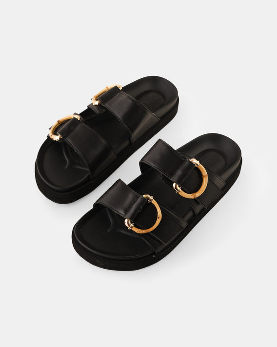 Mint Leather Slide - Black Bamboo