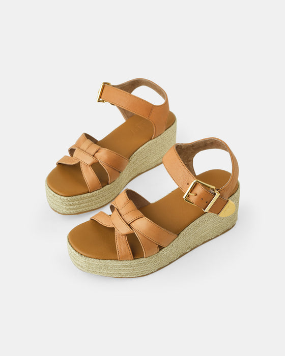 Lara Leather Wedge - Tan