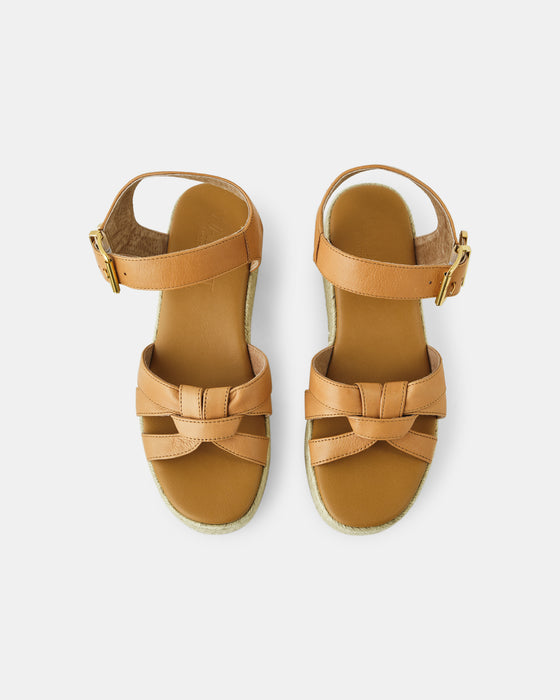 Lara Leather Wedge - Tan