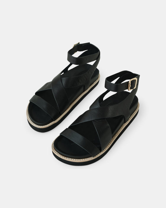 Pilar Leather Sandal - Black