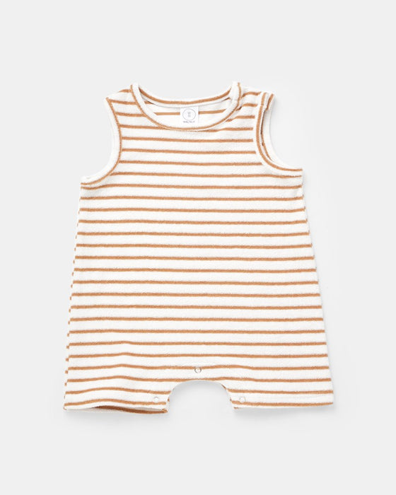 Brodie Romper - Tan Stripe